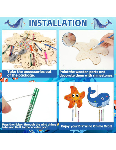 Kit de Manualidades Campanas de Viento Animales Marinos 16 Piezas gisgfim