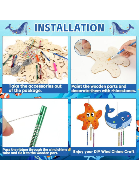 Kit de Manualidades Campanas de Viento Animales Marinos 16 Piezas gisgfim