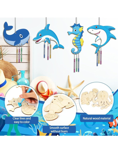 Kit de Manualidades Campanas de Viento Animales Marinos 16 Piezas gisgfim