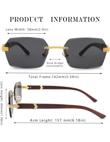Gafas de sol rectangulares sin montura Hycredi UV400