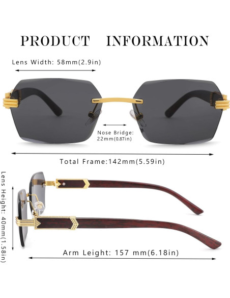 Gafas de sol rectangulares sin montura Hycredi UV400