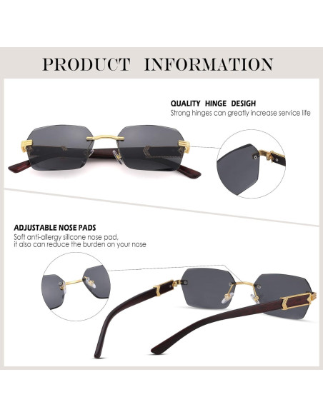 Gafas de sol rectangulares sin montura Hycredi UV400