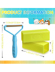 Juego Quitapelos para Mascotas Honeydak - 2 Cepillos Silicona y 1 Raspador 2