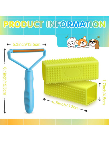 Juego Quitapelos para Mascotas Honeydak - 2 Cepillos Silicona y 1 Raspador