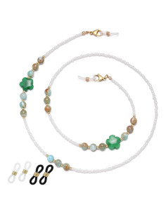 Cadena de Gafas para Mujeres con Perlas Verde Esmeralda