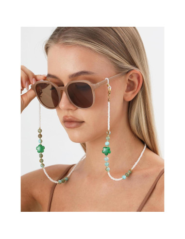 Cadena de Gafas para Mujeres con Perlas Verde Esmeralda