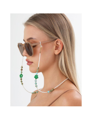Cadena de Gafas para Mujeres con Perlas Verde Esmeralda