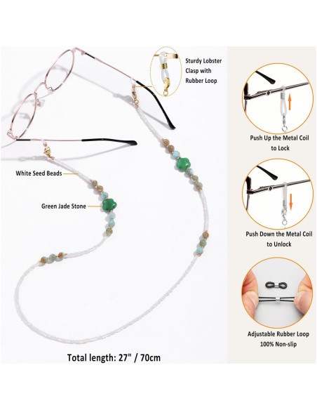 Cadena de Gafas para Mujeres con Perlas Verde Esmeralda