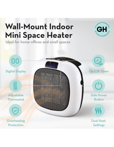 Calentador de Espacio Montaje en Pared Good Housekeeping 750W Blanco