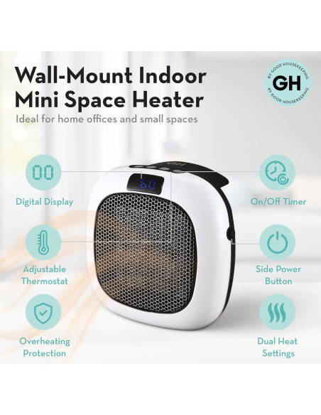 Calentador de Espacio Montaje en Pared Good Housekeeping 750W Blanco