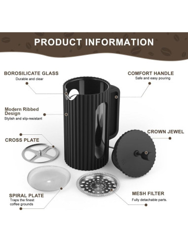 Cafetera de Prensa Francesa wedrink 350ml Jarra de Vidrio