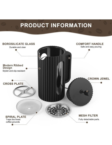 Cafetera de Prensa Francesa wedrink 350ml Jarra de Vidrio