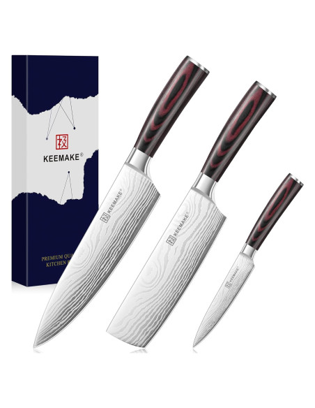 Conjunto de cuchillos de cocina KEEMAKE 3 piezas acero inoxidable