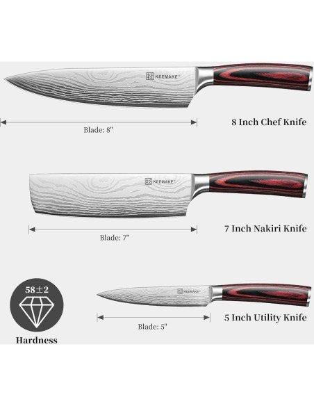 Conjunto de cuchillos de cocina KEEMAKE 3 piezas acero inoxidable