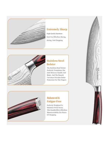 Conjunto de cuchillos de cocina KEEMAKE 3 piezas acero inoxidable