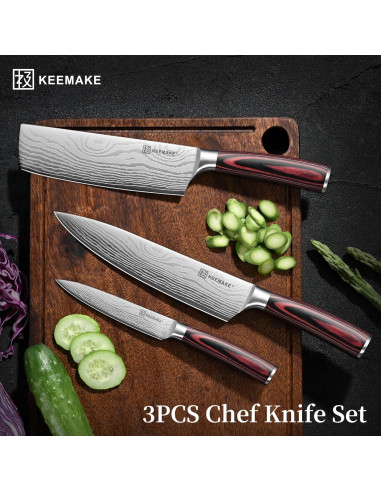 Conjunto de cuchillos de cocina KEEMAKE 3 piezas acero inoxidable