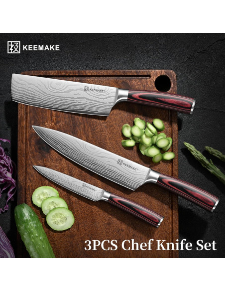 Conjunto de cuchillos de cocina KEEMAKE 3 piezas acero inoxidable