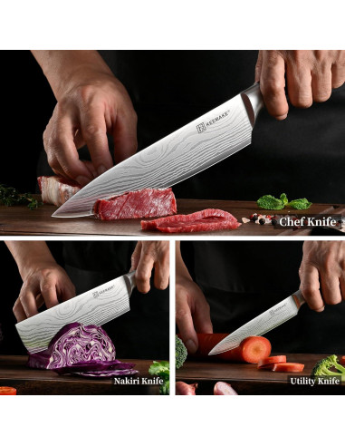 Conjunto de cuchillos de cocina KEEMAKE 3 piezas acero inoxidable