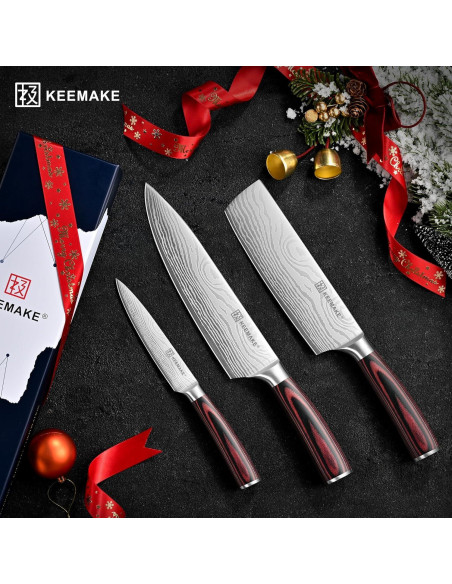 Conjunto de cuchillos de cocina KEEMAKE 3 piezas acero inoxidable