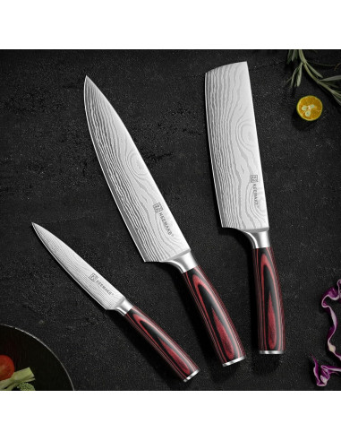Conjunto de cuchillos de cocina KEEMAKE 3 piezas acero inoxidable