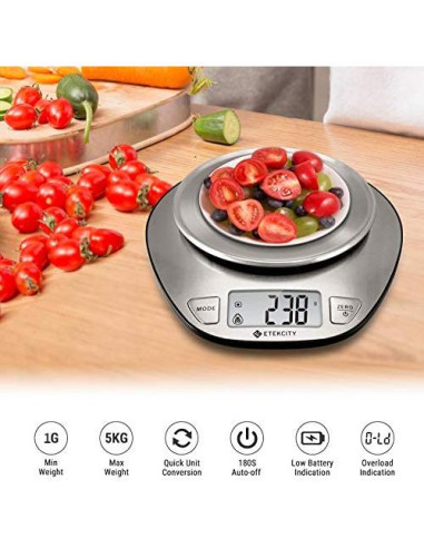 Balanza Digital de Cocina Etekcity 5kg Acero Inoxidable LCD