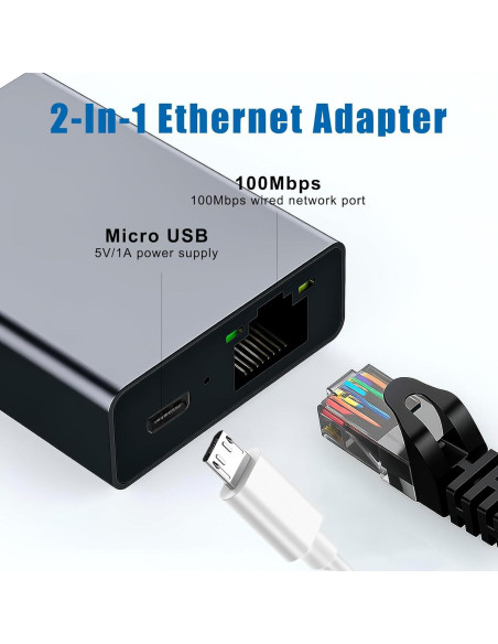 Adaptador Ethernet Uelkr Micro USB a RJ45 para TV Stick