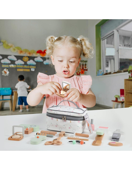 Juego de Maquillaje de Madera Tetewood 19 Piezas para Niñas