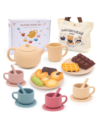 Juego de Té de Silicona FUNCREVITY para Niñas 3-6 Años