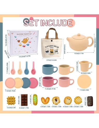 Juego de Té de Silicona FUNCREVITY para Niñas 3-6 Años