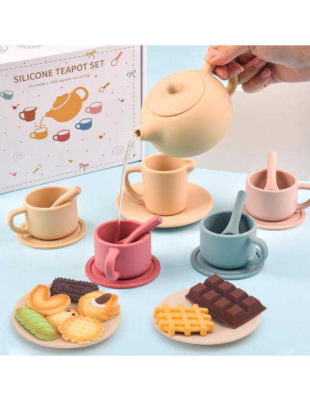 Juego de Té de Silicona FUNCREVITY para Niñas 3-6 Años
