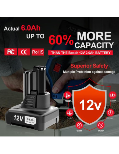 Batería de Reemplazo Bosch 12V GBA12V60 6.0Ah Litio-ion