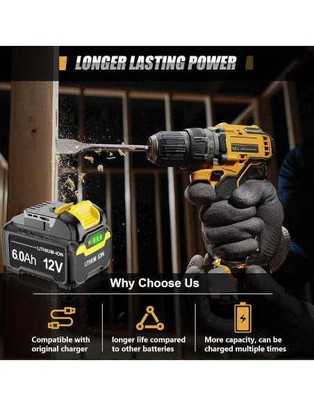 Batería de Reemplazo 12V 6.0Ah TenHutt para Dewalt