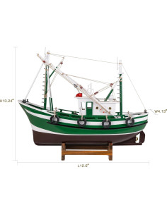 Barco de Pesca de Madera Verde SAILINGSTORY 32 cm Decoración 2