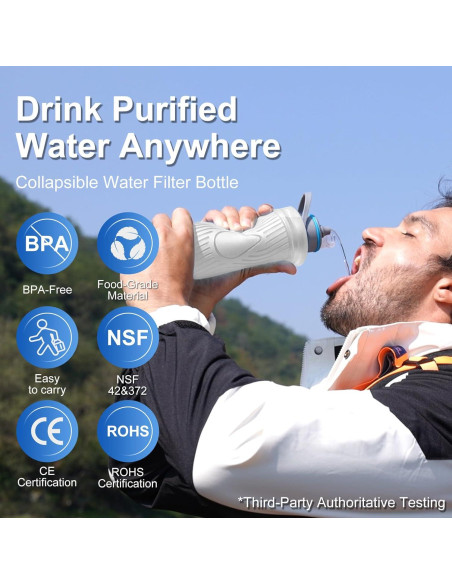Botella de Agua Filtrada SurviMate 700ml Plegable Ultra Ligera