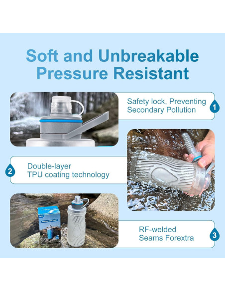 Botella de Agua Filtrada SurviMate 700ml Plegable Ultra Ligera