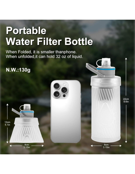 Botella de Agua Filtrada SurviMate 700ml Plegable Ultra Ligera