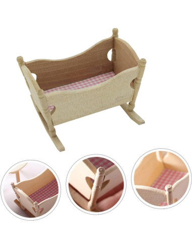 Cuna de Madera Mini Genérico 8x7x5.3cm para Casa de Muñecas