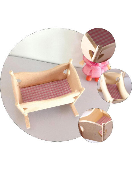 Cuna de Madera Mini Genérico 8x7x5.3cm para Casa de Muñecas