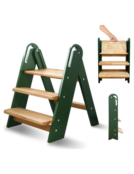 Escalera Plegable de 3 Pasos Suihuooo para Niños Verde