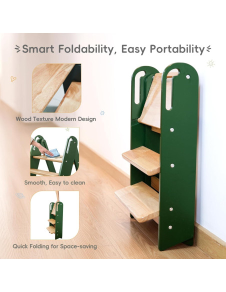 Escalera Plegable de 3 Pasos Suihuooo para Niños Verde