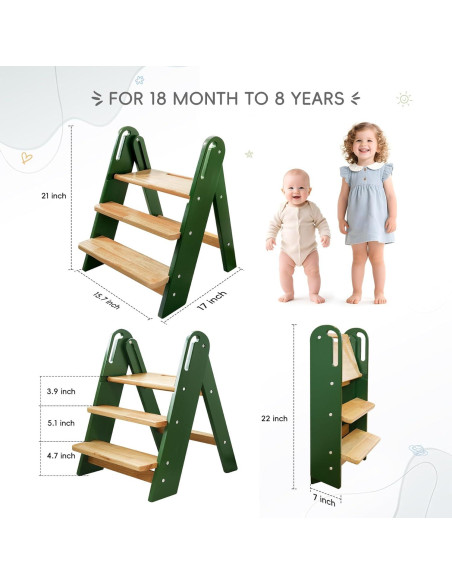 Escalera Plegable de 3 Pasos Suihuooo para Niños Verde
