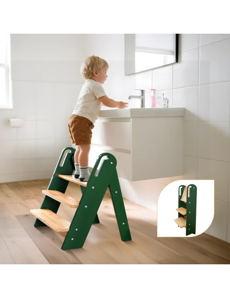 Escalera Plegable de 3 Pasos Suihuooo para Niños Verde
