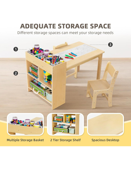 Mesa de Arte para Niños TOOKYTOY con 2 Sillas y Estantes