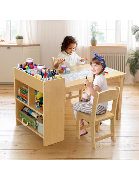 Mesa de Arte para Niños TOOKYTOY con 2 Sillas y Estantes
