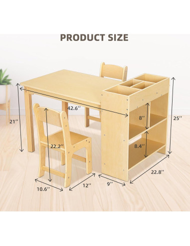 Mesa de Arte para Niños TOOKYTOY con 2 Sillas y Estantes