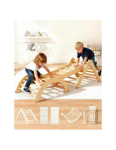 Conjunto Triángulo Pikler LINKHOO 9 en 1 Madera Natural