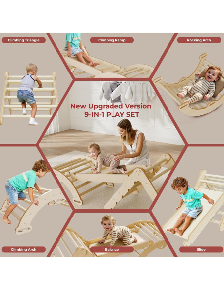 Conjunto Triángulo Pikler LINKHOO 9 en 1 Madera Natural