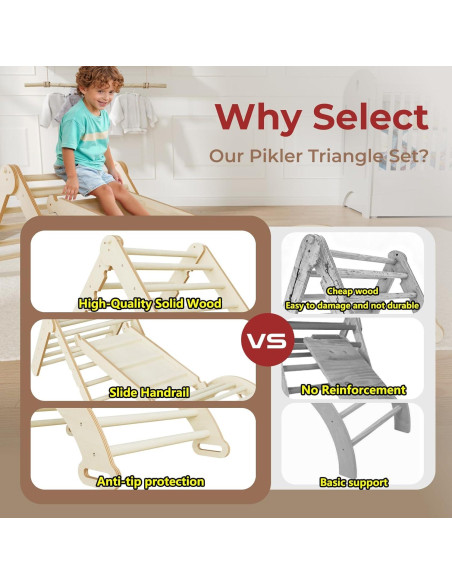 Conjunto Triángulo Pikler LINKHOO 9 en 1 Madera Natural