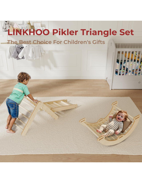 Conjunto Triángulo Pikler LINKHOO 9 en 1 Madera Natural
