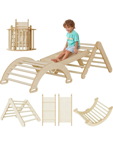 Conjunto Triángulo Pikler LINKHOO 9 en 1 Madera Natural